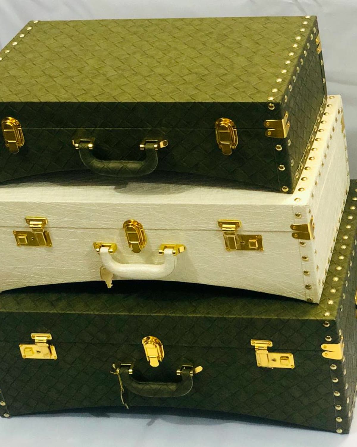 Keepsake trunks in olive, cream and green