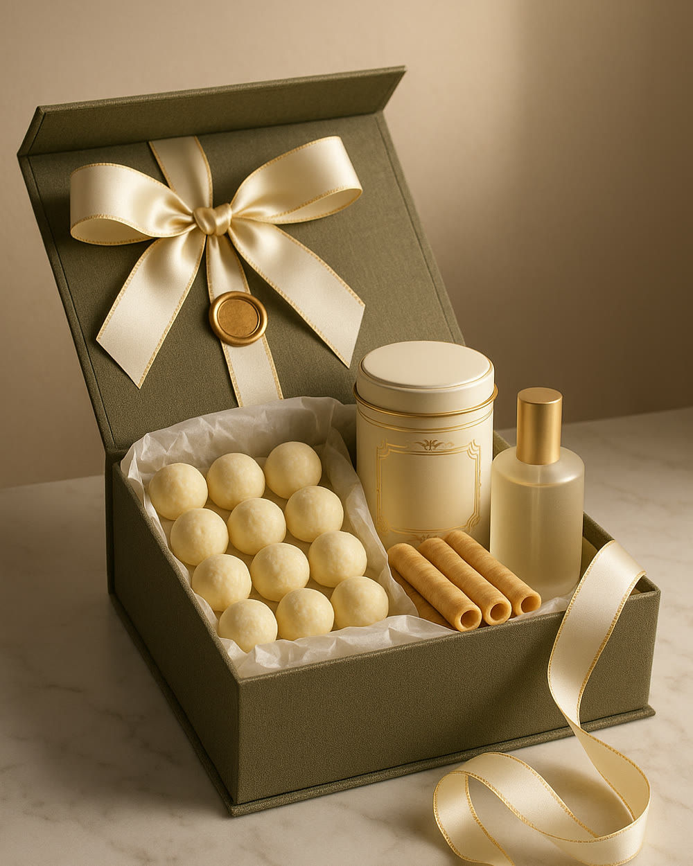 White & Gold hamper, composed